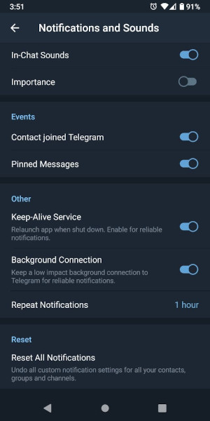Keep alive connections for Telegram